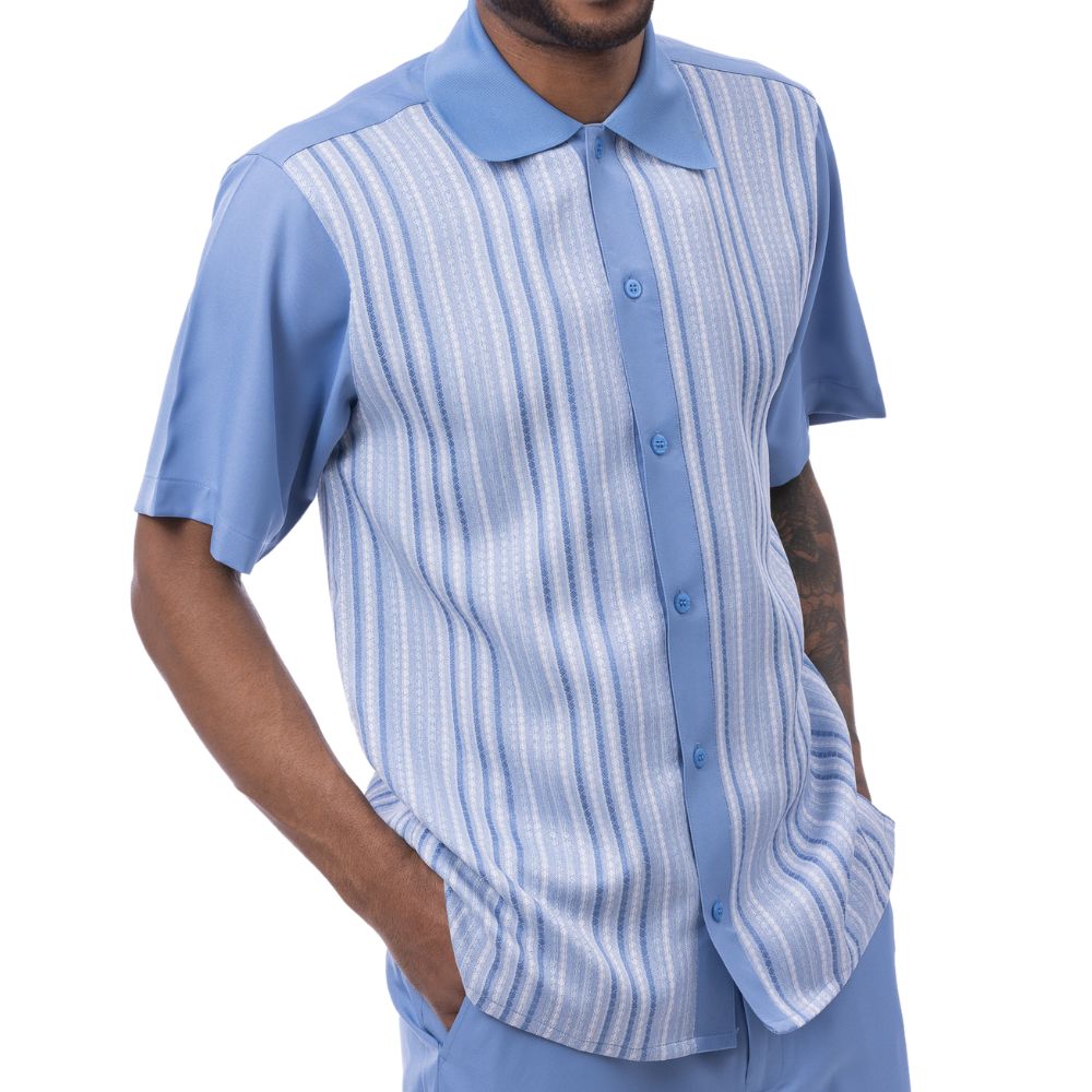 Carolina polyester men's walking suit short sleeve front view showing smooth fabric and matching pants.