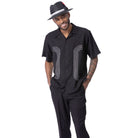 Men’s black 2 piece walking suit with embroidered panel shirt