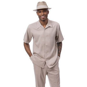 Charpi Collection: Montique Oatmeal 2-Piece Linen-Look Textured Walking Suit