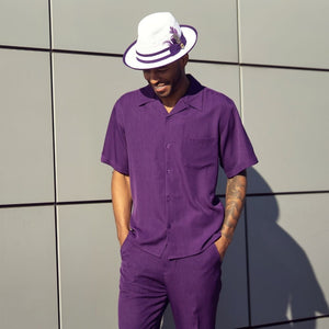 Classic Collection: Purple Walking Suit 2 Piece Solid Color Short Sleeve Set 696