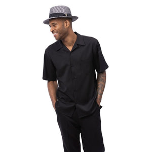 Classic Collection: Black Walking Suit 2 Piece Solid Color Short Sleeve Set 696