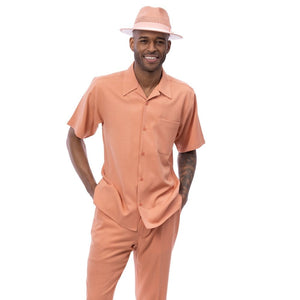 Classic Collection: Peach Walking Suit 2 Piece Solid Color Short Sleeve Set 696