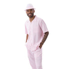 Pink solid men's walking suit short sleeve 2-piece set with matching pants and hat