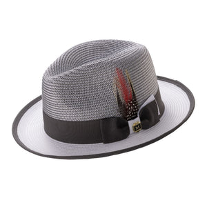 Grey & White Center Crease Fedora Hat by Montique