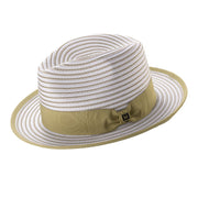 Olive Striped Fedora Hat 2 1/4 Inch Brim Ribbon Band