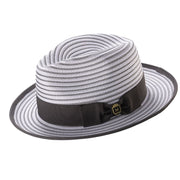 Grey Striped Fedora Hat with Ribbon Band