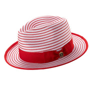 Red Striped Fedora Hat 2 1/4 Inch Brim Ribbon Band