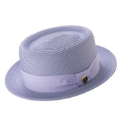 Lilac Pork Pie Straw Hat Short Brim with Grosgrain Band by Montique