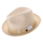 Rubique Collection: Montique Men's Braided Two Tone Stingy Brim Pinch Fedora Hat in Beige