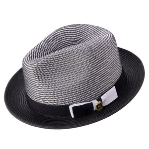 Rubique Collection: Montique Men's Braided Two Tone Stingy Brim Pinch Fedora Hat in Black