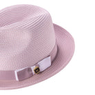 mauve fedora hat with pinch crown and braided finish