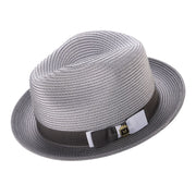 Rubique Collection: Montique Men's Braided Two Tone Stingy Brim Pinch Fedora Hat in Grey