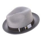 Rubique Collection: Montique Men's Braided Two Tone Stingy Brim Pinch Fedora Hat in Grey