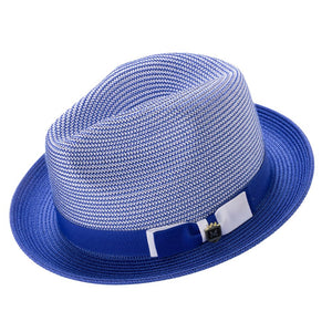 Royal Blue Two Tone Stingy Brim Fedora Hat by Montique