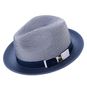 Rubique Collection: Montique Men's Braided Two Tone Stingy Brim Pinch Fedora Hat in Navy