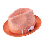 Salmon Two Tone Stingy Brim Fedora Hat by Montique