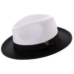 Galanza Collection: Montique Black Two-tone Pinch Fedora With Matching Grosgrain Ribbon- Wide Brim H47