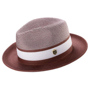 Mens Burgundy Two Tone Wide Brim Straw Fedora Hat by Montique