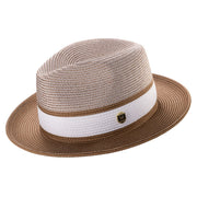 Mens Cappuccino Two Tone Wide Brim Straw Fedora Hat by Montique