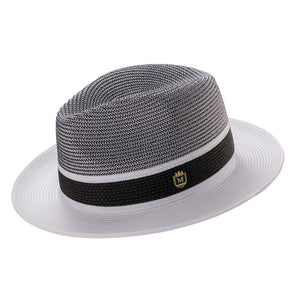 Lorde Collection: White Two-tone Pinch Hat Wide Brim Straw Fedora