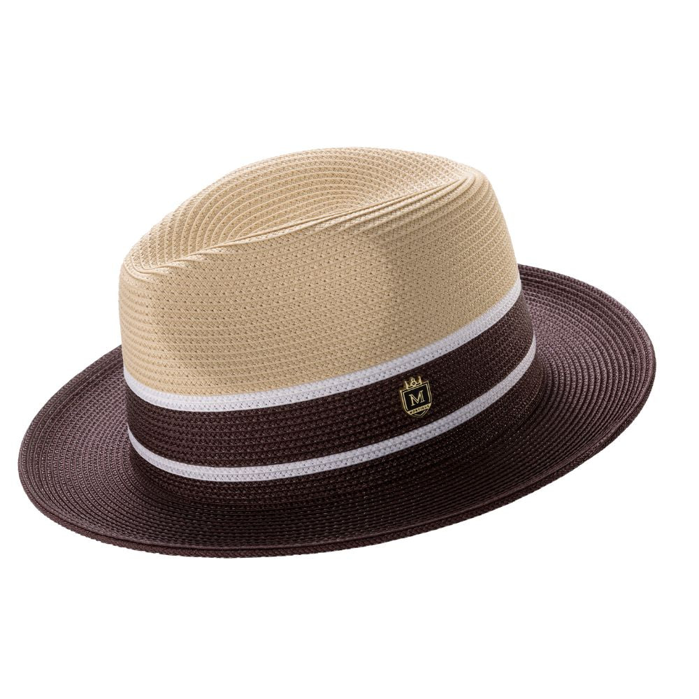 beige and brown three tone fedora front view