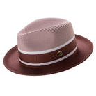 blush and burgundy three tone fedora front view