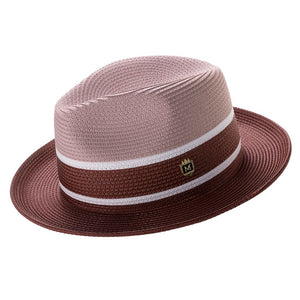 Blush and Burgundy Three Tone Fedora Hat by Montique