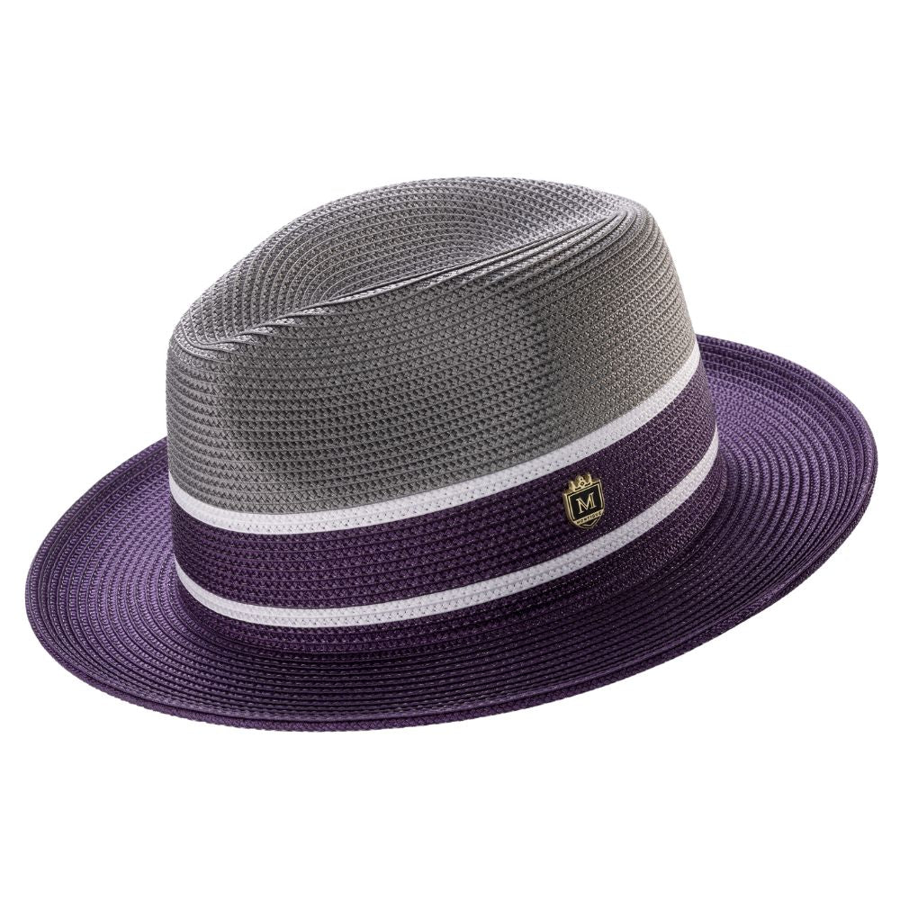 grey purple three tone fedora front view