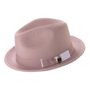 Blush and White Braided Stingy Brim Fedora Hat by Montique
