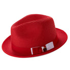 Red white braided stingy brim fedora hat