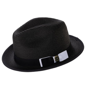 Innovique Collection: Black White Bottom Braided Stingy Brim Pinch Fedora Hat