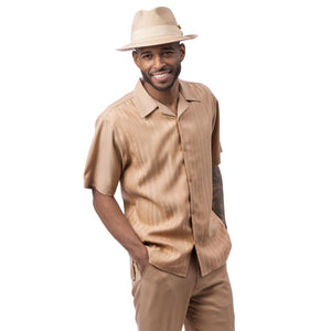 Beige Tone-on-Tone Cable Knit Walking Suit by Montique