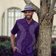 Montique Purple Puff Stitched 2-Piece Walking Suit