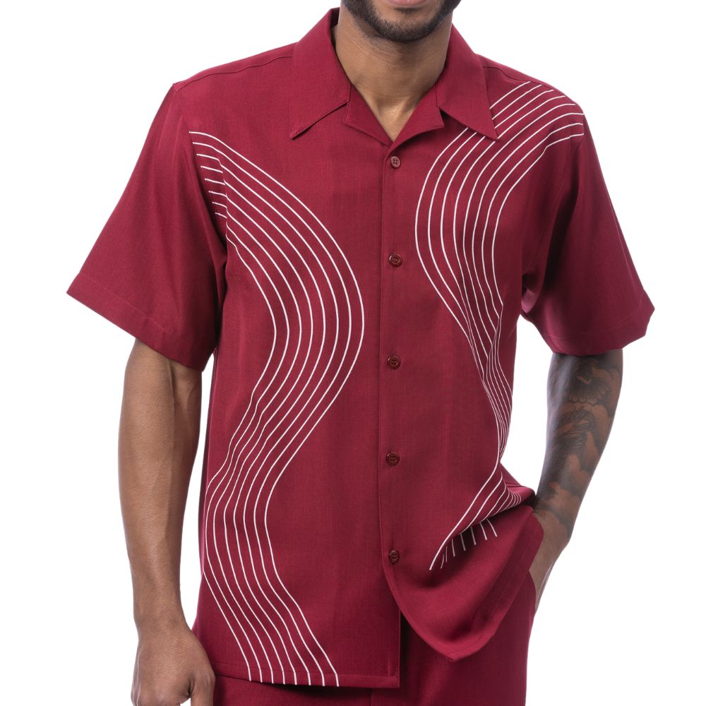 Ruby polyester men's walking suit short sleeve shirt front view showing the smooth fabric and clean finish.