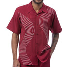 Ruby polyester men's walking suit short sleeve shirt front view showing the smooth fabric and clean finish.