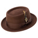 Brown Pork Pie Wool Felt Hat with Feather Accent by Montique