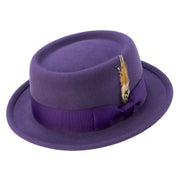 Grape Pork Pie Wool Felt Hat with Feather Accent by Montique