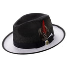 Black and white two tone ventilated fedora hat with feather