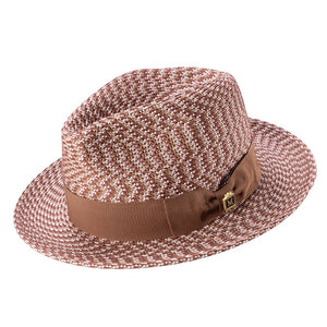 Cappuccino White Woven Patterned Fedora Hat with Grosgrain Band