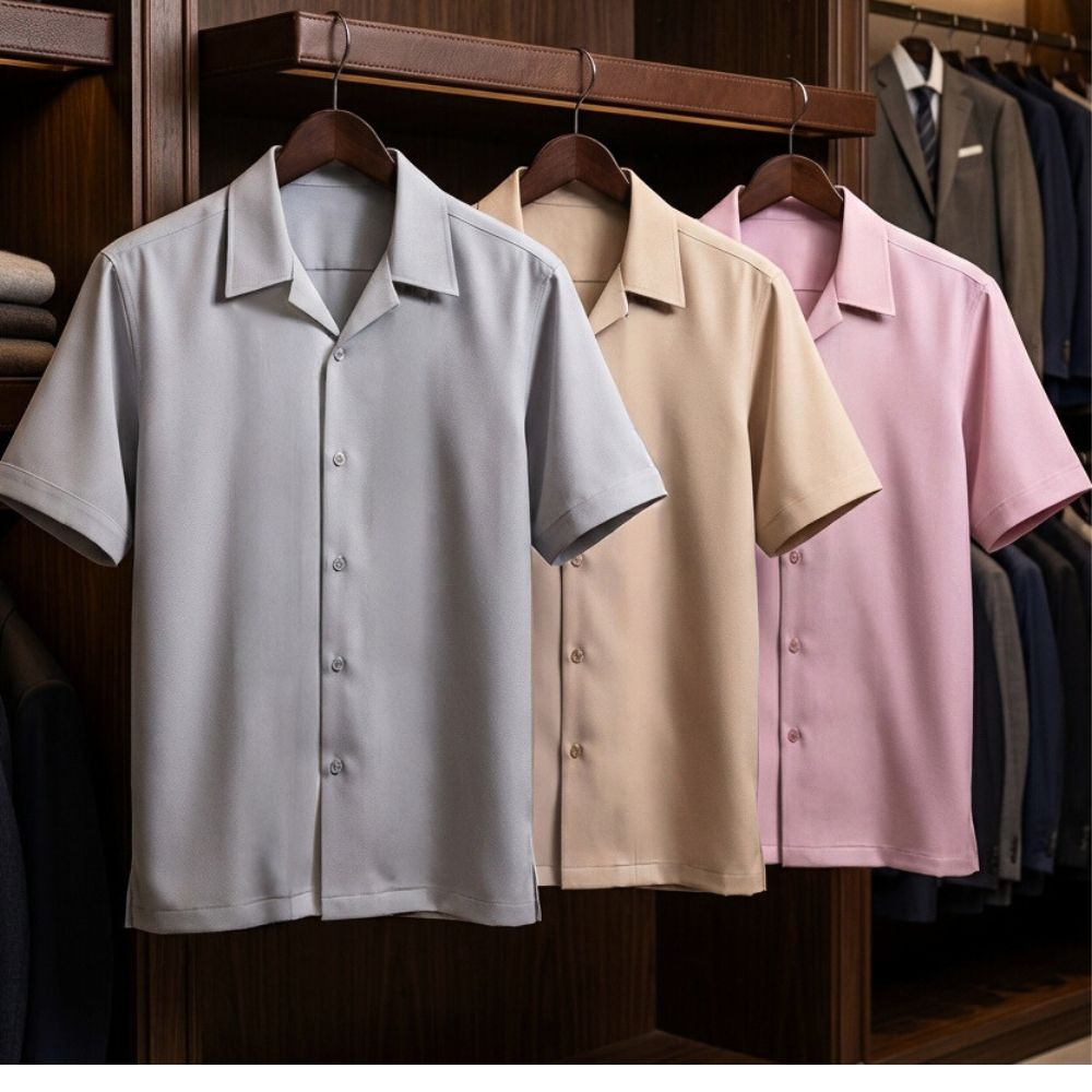 Various color options for the Montique Avenor Collection short sleeve solid shirts.