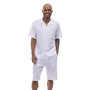 Plush Plains Collection: Montique Men's 2 Piece SHORTS SET Walking Suit Solid in White 7696