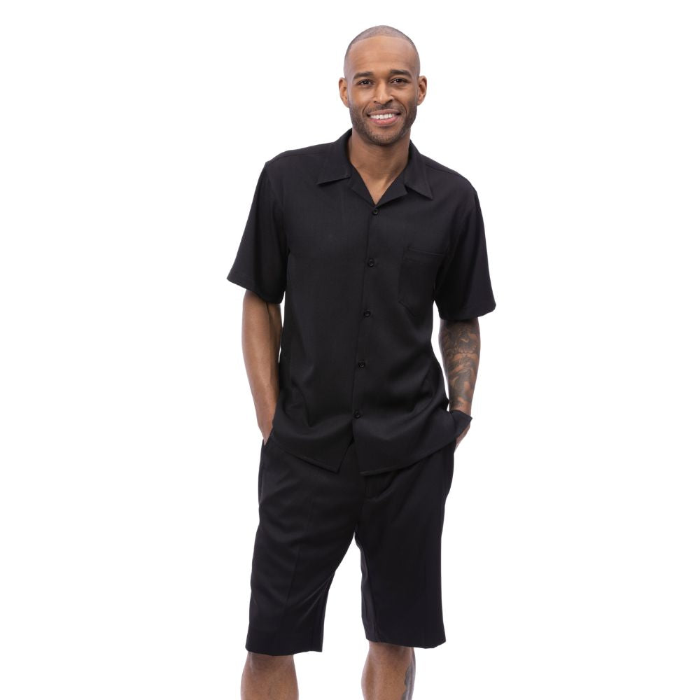 Black Shorts Set Walking Suit - 2 Piece Open Collar – Suits & More