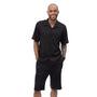 Plush Plains Collection: Montique Men's 2 Piece SHORTS SET Walking Suit Solid in Black 7696