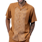Cappuccino polyester men's walking suit short sleeve shirt front view.