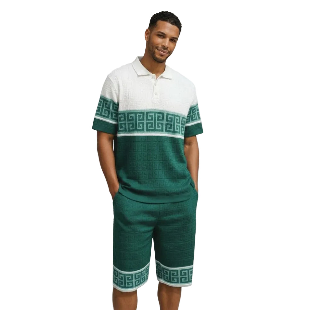 Green Greek Key Knit Polo and Shorts Set by Stacy Adams – Suits & More