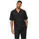 Black Geometric Textured Front Knit Short Sleeve Walking Suit Set