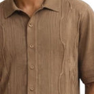 taupe textured knit walking suit shirt detail