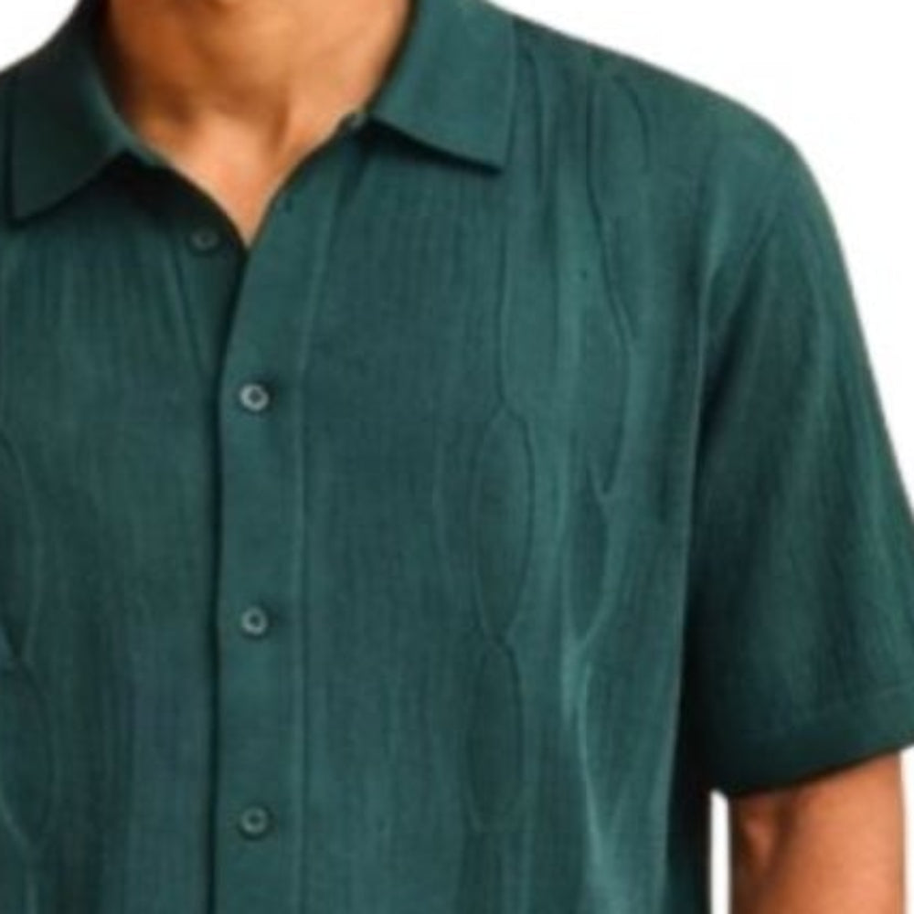 teal textured knit walking suit shirt detail