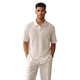 White Geometric Textured Front Knit Short Sleeve Walking Suit Set