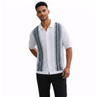 Black men's walking suit short sleeve 2-piece set with vertical textured knit pattern and matching pants.